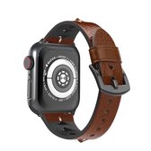 Visgraten lederen horlogeband voor Apple Watch Series 6 & SE & 5 & 4 44 mm / 3 & 2 & 1 42 mm (donkerbruin wax)