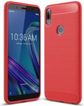 Geborstelde textuur koolstofvezel schokbestendige TPU-hoes voor ASUS ZenFone Max Pro (M1) ZB601KL (rood)