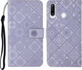 Voor Huawei P30 lite Etnische Stijl Reliëfpatroon Horizontale Flip Leren Case met Houder & Kaartsleuven & Portemonnee & Lanyard (Paars)