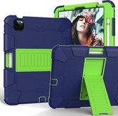 Voor iPad Air (2020) 10.9 schokbestendige tweekleurige siliconen beschermhoes met houder (marineblauw + groen)