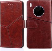 Voor Huawei Y9a Geometrische stiksels Horizontale Flip TPU + PU lederen hoes met houder & kaartsleuven & portemonnee (donkerbruin)
