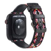 Etnische lederen horlogeband voor Apple Watch Series 6 & SE & 5 & 4 44 mm / 3 & 2 & 1 42 mm (zwart)