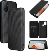 Voor OnePlus Nord N100 Carbon Fiber Texture Magnetische Horizontale Flip TPU + PC + PU Leather Case met Card Slot (Black)