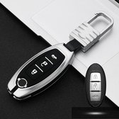Auto Lichtgevende All-inclusive Zinklegering Sleutel Beschermhoes Sleutel Shell voor Nissan C Stijl Smart 3-knop (Zilver)