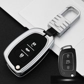 Auto lichtgevende all-inclusive zinklegering sleutel beschermhoes sleutel shell voor hyundai d stijl vouwen 3-knop (zilver)