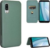 Voor Sharp Aquos Sense3 Plus SH-RM11 Koolstofvezel Textuur Magnetische Horizontale Flip TPU + PC + PU lederen tas met kaartsleuf (groen)