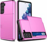 Voor Samsung Galaxy S21 + 5G schokbestendige beschermhoes met kaartsleuf (roze)