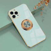 6D Galvaniseren Volledige dekking siliconen beschermhoes met magnetische ringhouder voor iPhone 11 Pro (lichtcyaan)