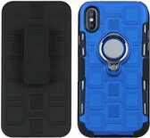 Voor iPhone X 3 in 1 Cube PC + TPU beschermhoes met 360 graden draaien zilveren ringhouder (blauw)