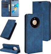 Voor Huawei Mate 40 Pro Retro-skin Business magnetische zuignap lederen hoes met houder & kaartsleuven & portemonnee (donkerblauw)