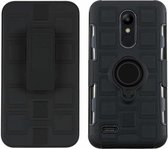 Voor LG K10 (2018) EU / US versie 3 in 1 kubus pc + TPU beschermhoes met 360 graden draaien zwarte ringhouder (zwart)