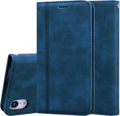 Voor iPhone XR Frosted Business Magnetische Horizontale Flip PU lederen tas met houder & kaartsleuf & lanyard (blauw)