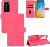 Voor Huawei P40 Pro Effen Kleur Huid Voel Magnetische Gesp Horizontale Flip Kalf Textuur PU Lederen Case met Houder & Kaartsleuven & Portemonnee (Rose Rood)