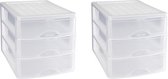 2x stuks ladeblok/bureau organizer met 3 lades wit/transparant - L35,5 x B27 x H26 - Opruimen/opbergen laatjes