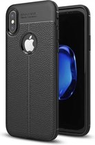 Hoesje voor Apple Iphone Xs, soft case in extra luxe Mat-Zwart TPU leer, backcover