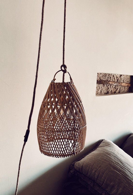Ayana Rattan C Lampe à suspension Abat-jour Naturel L Ø 21 cm H 37cm (avec  crochet) | bol