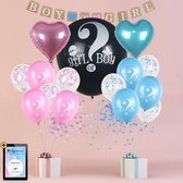 Party Lab Co. Gender Reveal Versiering - XXL Gender Reveal Ballon ø90cm - 18 Roze en Blauwe Ballonnen - Boy or Girl Slinger - Geslachtsonthulling
