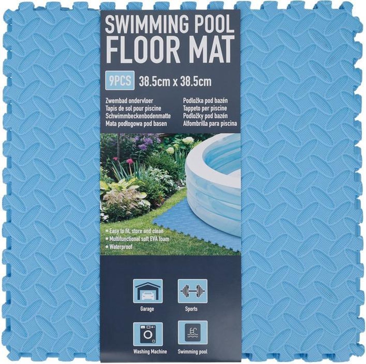 Zwembad tegels ondervloer blauw 9 delig 38,5x38,5 cm