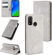 Voor Huawei P smart 2020 Retro-skin Business Magnetische Suction Leather Case met houder & kaartsleuven & portemonnee (grijs)