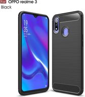 Geborstelde textuur koolstofvezel TPU Case voor OPPO Realme 3 (zwart)