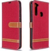 Voor Xiaomi Redmi Note 8T Kleuraanpassing Denim Textuur Horizontaal Flip PU lederen tas met houder & kaartsleuven & portemonnee & draagkoord (rood)