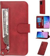 Voor Galaxy S20 ultra fashion kalf textuur rits horizontale flip lederen tas met standaard & kaartsleuven & portemonnee functie (rood)