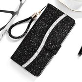 Voor Geschikt voor Xiaomi Redmi Note 8 Glitterpoeder Horizontale Flip Leren Case met Kaartsleuven & Houder & Lanyard (Zwart)