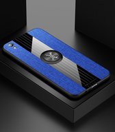 Voor OPPO R9 XINLI stiksels Textue schokbestendig TPU beschermhoes met ringhouder (blauw)