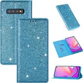 Voor Samsung Galaxy S10e ultradunne glitter magnetische horizontale flip lederen tas met houder en kaartsleuven (hemelsblauw)