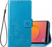 Lucky Clover Pressed Flowers Pattern Leather Case voor Galaxy J8 (2018), met houder & kaartsleuven & portemonnee & draagriem (blauw)