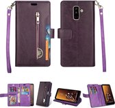 Voor Samsung Galaxy A6 + / Galaxy J8 (2018) Multifunctionele Rits Horizontale Flip Leren Case met Houder & Portemonnee & 9 Kaartsleuven & Lanyard (Paars)