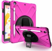 Voor iPad 10.2 inch schokbestendig kleurrijke siliconen + pc beschermhoes met houder & schouderriem & draagriem & pennensleuf (roze)