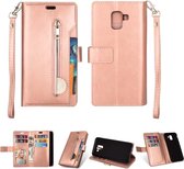 Voor Samsung Galaxy J6 (2018) EU-versie Multifunctionele Rits Horizontale Flip Leren Case met Houder & Portemonnee & 9 Kaartsleuven & Lanyard (Rose Goud)