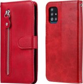 Voor Samsung Galaxy A51 5G Mode Kalf Textuur Rits Horizontale Flip Leren Case met Houder & Kaartsleuven & Portemonnee (Rood)