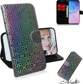 Voor Galaxy S10 plus effen kleur kleurrijke magnetische gesp horizontale flip pu lederen case met houder & kaartsleuven & portemonnee & lanyard (zilver)