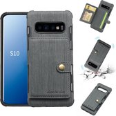 Voor Galaxy S10 Brushed Texture Shockproof PU + TPU Case, met kaartsleuven & portemonnee en fotolijst (grijs)