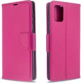 Voor Galaxy A71 Litchi Texture Pure Color Horizontale Flip PU Leather Case met houder & kaartsleuven & Wallet & Lanyard (Rose Red)