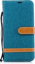 Kleurafstemming Denim Texture Leather Case voor Galaxy A8 +, met houder & kaartsleuven & portemonnee & lanyard (groen)