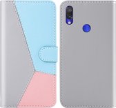 Voor Xiaomi Redmi Note 7 Pro Tricolor stiksels Horizontale Flip TPU + PU lederen tas met houder & kaartsleuven & portemonnee (grijs)