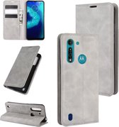 Voor Motorola Moto G8 Power Lite Retro-skin Business magnetische zuignap lederen tas met houder & kaartsleuven en portemonnee (grijs)