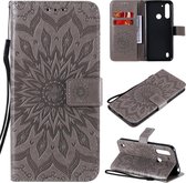 Voor Motorola Moto G8 Power Lite ReliÃ«f Zonnebloempatroon Horizontale Flip PU Leren Case met Houder & Kaartsleuven & Portemonnee & Lanyard (Grijs)