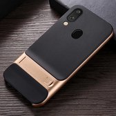 Voor Galaxy A30 geruite textuur antislip TPU + pc-hoes met houder (goud)