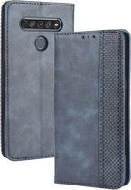 Voor LG K41S / K51S magnetische gesp retro gekke paard textuur horizontale flip lederen case, met houder & kaartsleuven & fotolijst (blauw)