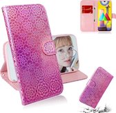 Voor Galaxy M31 effen kleur kleurrijke magnetische gesp horizontale flip pu lederen case met houder & kaartsleuven & portemonnee & lanyard (roze)