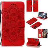 Mandala reliëfpatroon Horizontale Flip PU lederen tas met houder & kaartsleuven & Walle & Lanyard (rood)
