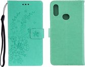 Voor Galaxy A20S Plum Blossom Pattern Links en Rechts Flip Leren Case met Beugel & Kaartsleuf & Portemonnee & Lanyard (Groen)