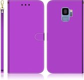 Voor Galaxy S9 geÃ¯miteerd spiegelend oppervlak horizontaal flip lederen tas met houder & kaartsleuven & portemonnee & lanyard (paars)