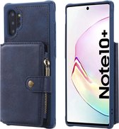 Voor Galaxy Note 10 Plus gesp rits schokbestendige beschermhoes met houder & kaartsleuven & portemonnee & lanyard & fotolijsten (blauw)