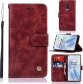 Voor OnePlus 8 Koperen Gesp Retro Crazy Horse Textuur Horizontale Flip Leren Case met Houder & Kaartsleuven & Portemonnee (Wijnrood)