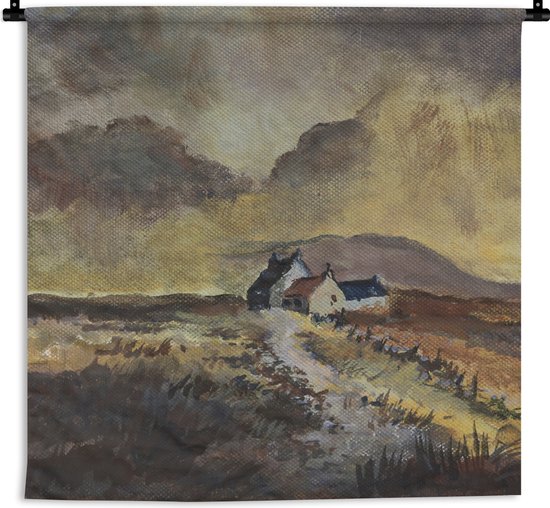 Wandkleed Schilderij van olie - Klein olieverfschilderij van Schotland Wandkleed katoen 90x90 cm - Wandtapijt met foto
